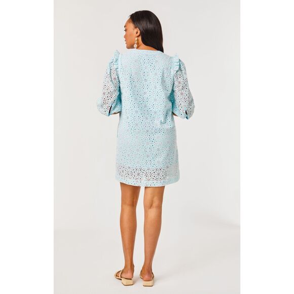 Cartolina Nantucket Embroidered Shift Eyelet Isabella Dress Spun‎ Sugar Blue XS - Picture 2 of 9